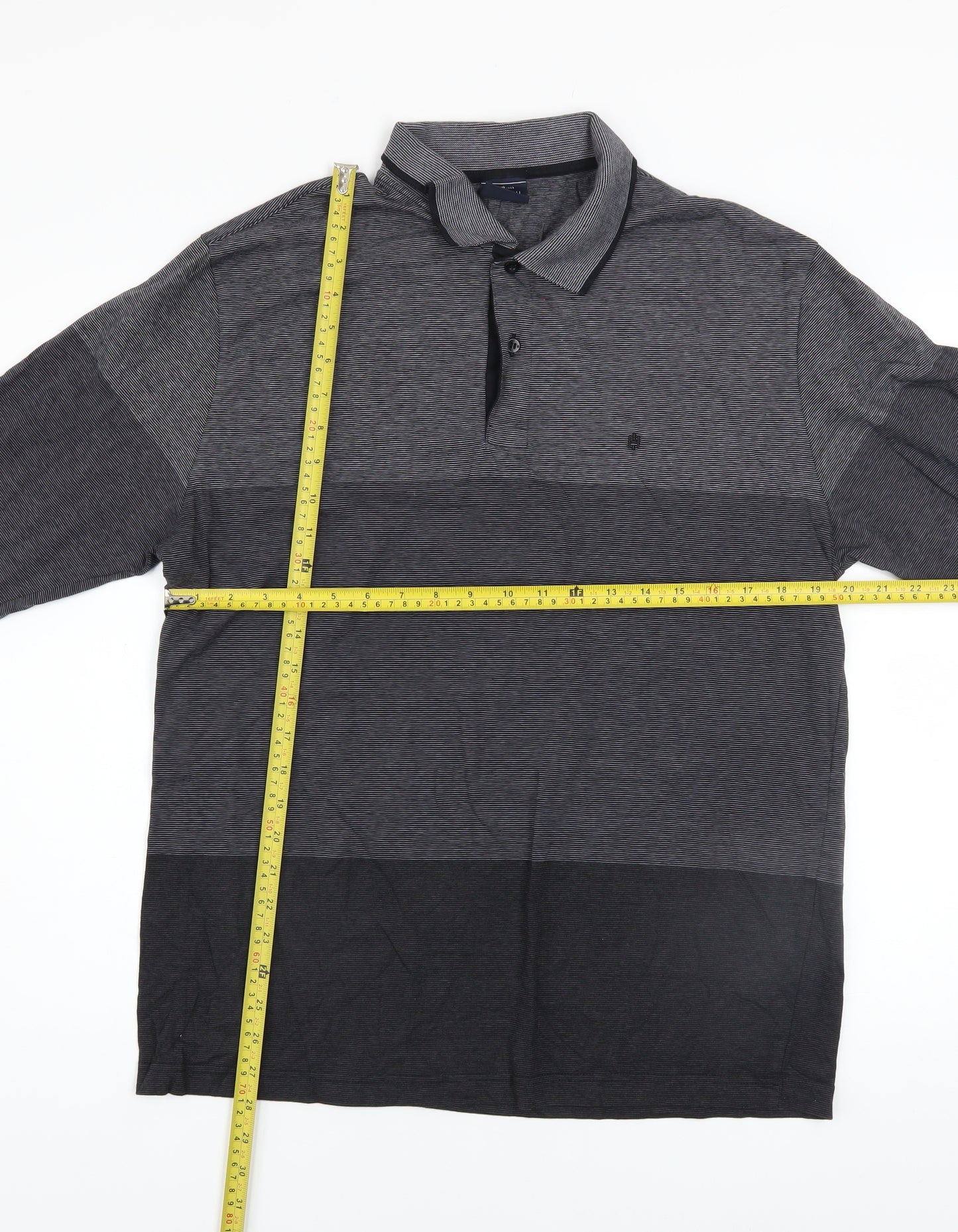 Highstil Men’s Grey Classic Fit Cotton Long Sleeve Button-Up Polo Shirt M
