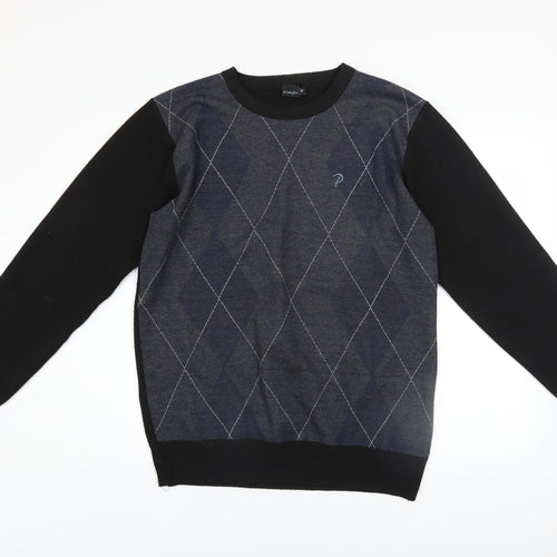 Propeller Men's Black Argyle Pullover Jumper Size M Crew Neck Knit