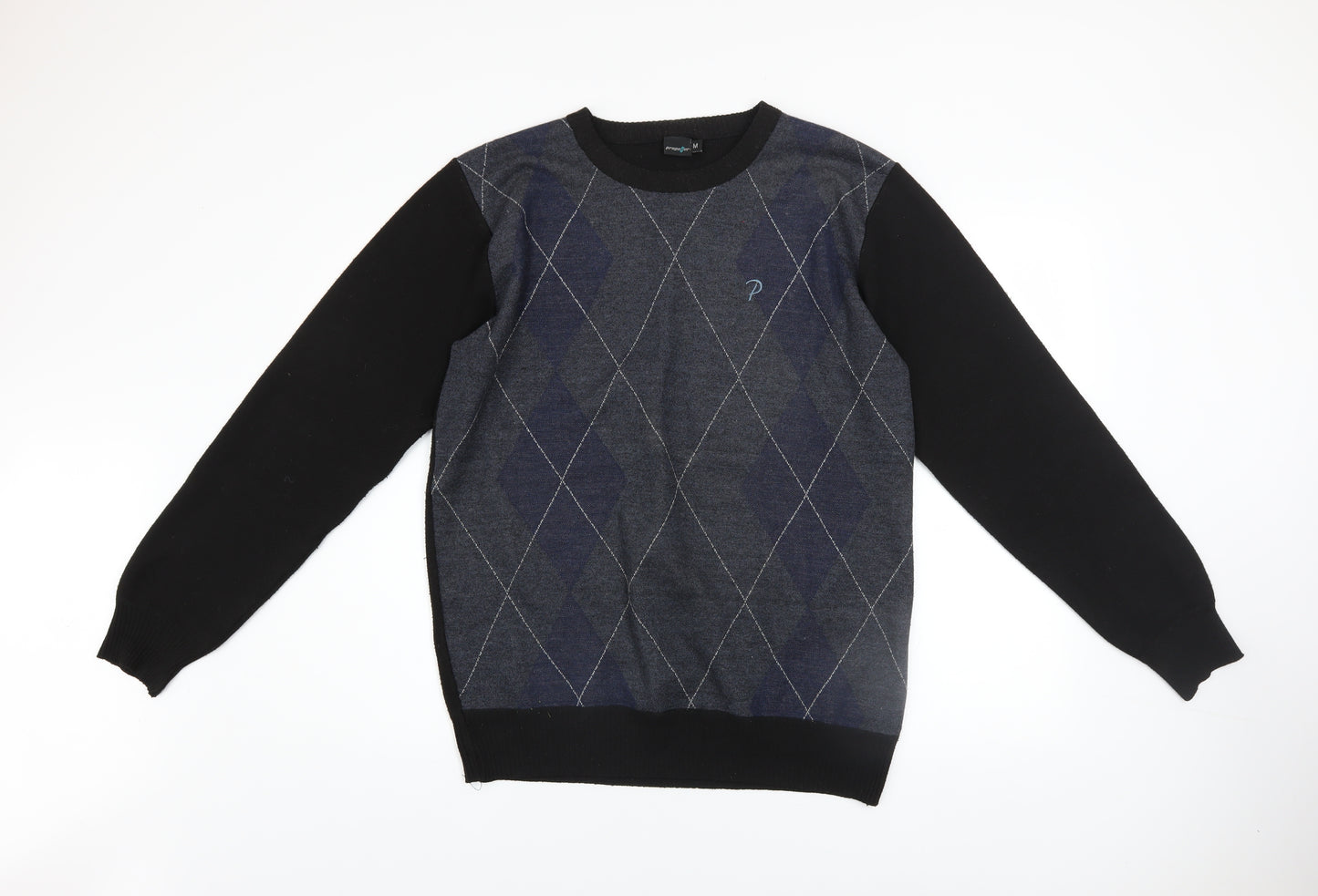 Propeller Men's Black Argyle Pullover Jumper Size M Crew Neck Knit