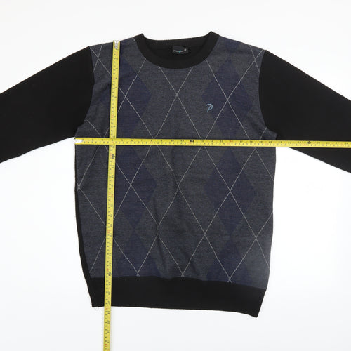 Propeller Men's Black Argyle Pullover Jumper Size M Crew Neck Knit