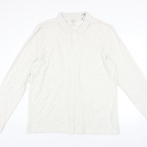 Marks and Spencer Mens White XL Long Sleeve Cotton Polo Shirt