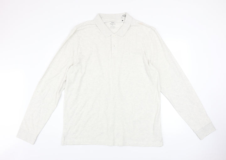 Marks and Spencer Mens White XL Long Sleeve Cotton Polo Shirt