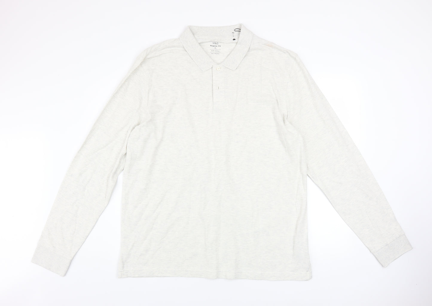 Marks and Spencer Mens White XL Long Sleeve Cotton Polo Shirt