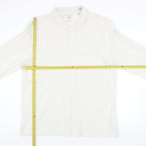 Marks and Spencer Mens White XL Long Sleeve Cotton Polo Shirt