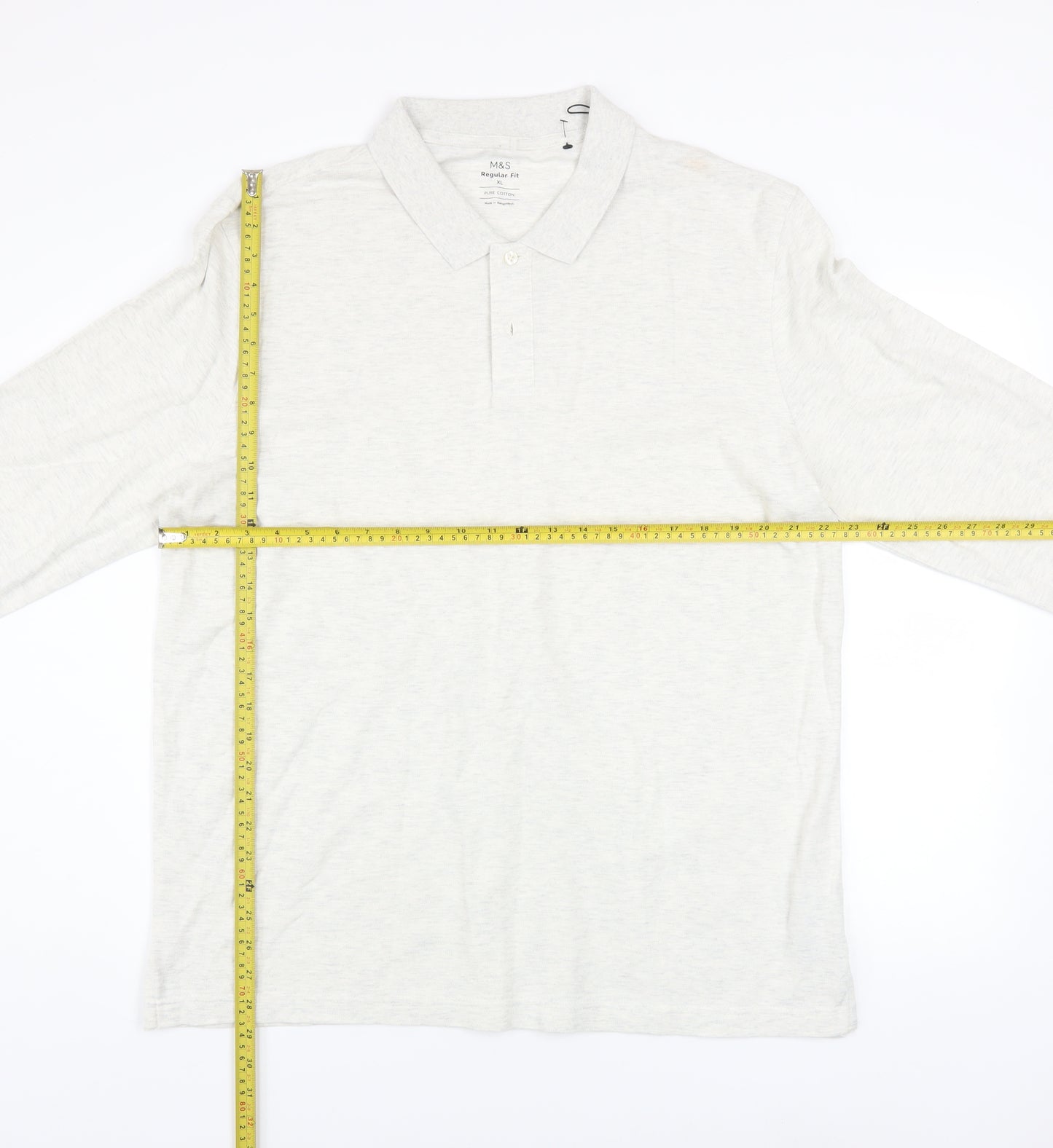 Marks and Spencer Mens White XL Long Sleeve Cotton Polo Shirt