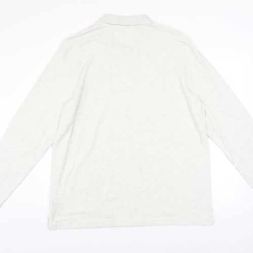 Marks and Spencer Mens White XL Long Sleeve Cotton Polo Shirt