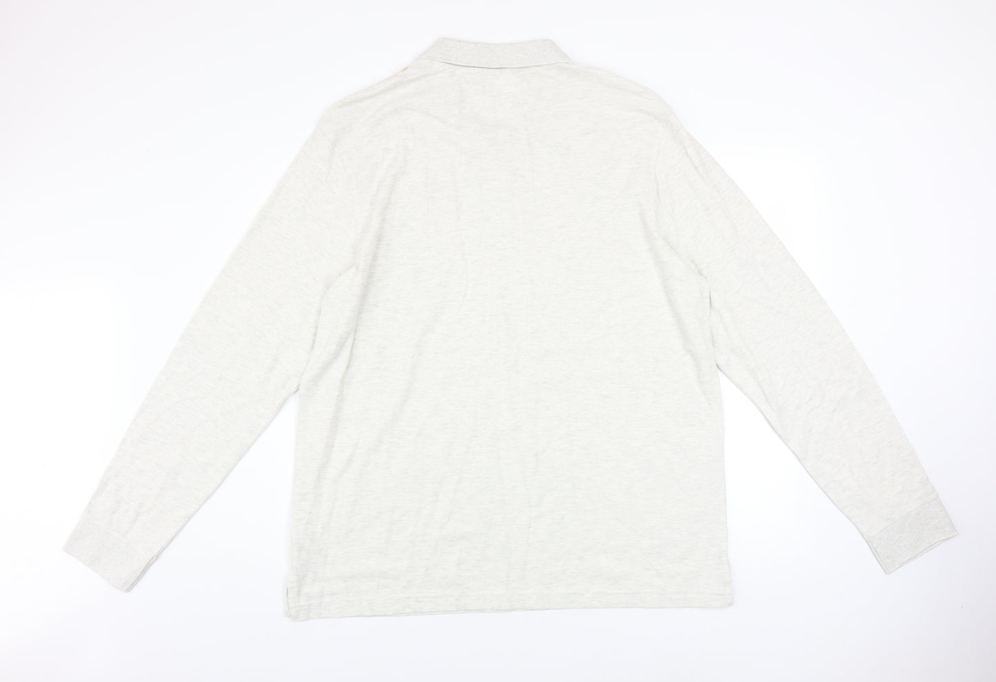 Marks and Spencer Mens White XL Long Sleeve Cotton Polo Shirt