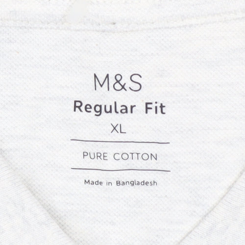 Marks and Spencer Mens White XL Long Sleeve Cotton Polo Shirt