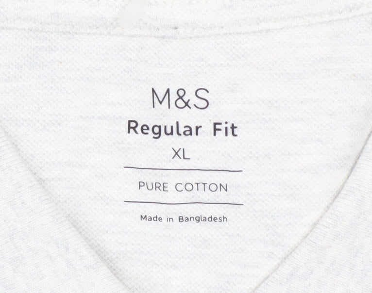 Marks and Spencer Mens White XL Long Sleeve Cotton Polo Shirt