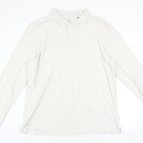 Marks and Spencer Men’s Ivory Cotton Long Sleeve Polo Shirt XL Regular Fit