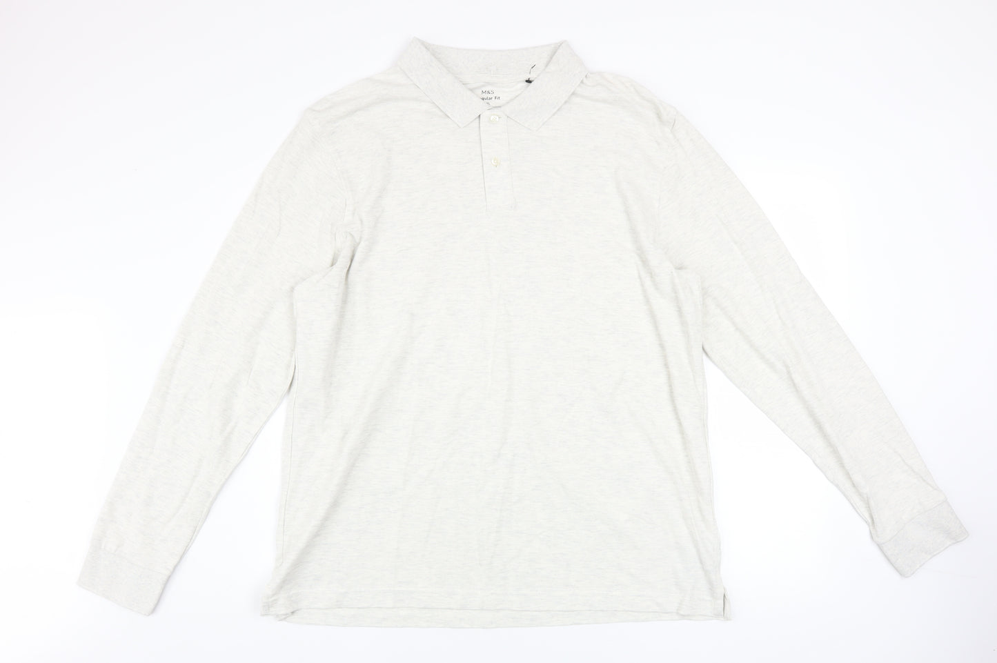 Marks and Spencer Men’s Ivory Cotton Long Sleeve Polo Shirt XL Regular Fit