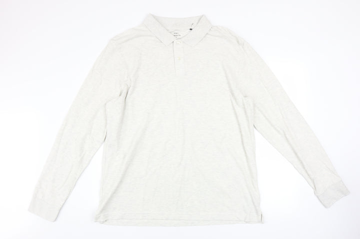 Marks and Spencer Men’s Ivory Cotton Long Sleeve Polo Shirt XL Regular Fit