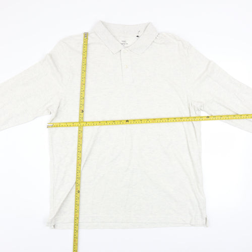 Marks and Spencer Men’s Ivory Cotton Long Sleeve Polo Shirt XL Regular Fit