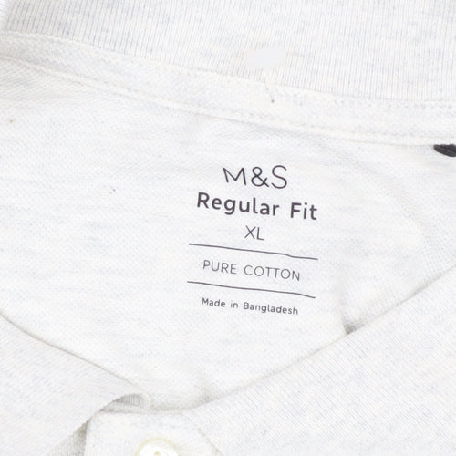 Marks and Spencer Men’s Ivory Cotton Long Sleeve Polo Shirt XL Regular Fit