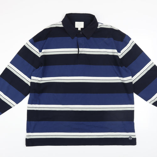 Marks and Spencer Men Blue Striped Collared Rugby Style Sweatshirt XL