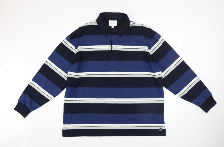Marks and Spencer Men Blue Striped Collared Rugby Style Sweatshirt XL