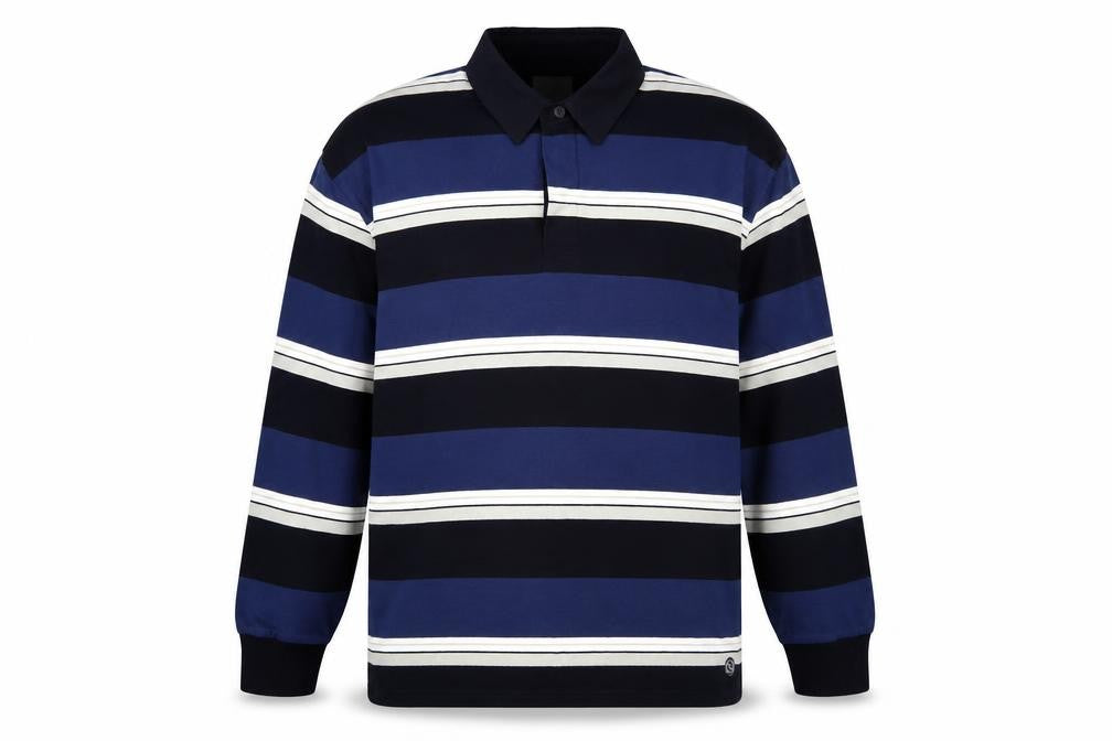 Marks & Spencer Men Blue Striped Collared Rugby Style Sweatshirt XL