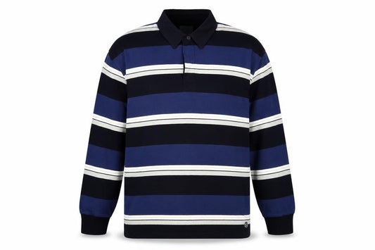 Marks & Spencer Men Blue Striped Collared Rugby Style Sweatshirt XL
