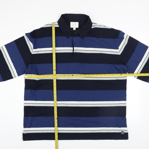 Marks and Spencer Men Blue Striped Collared Rugby Style Sweatshirt XL