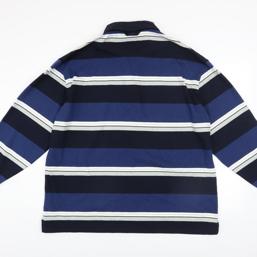 Marks and Spencer Men Blue Striped Collared Rugby Style Sweatshirt XL