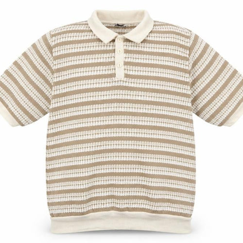 Paul Calvin Men's Beige Striped Polo Shirt XL Short Sleeve Knit