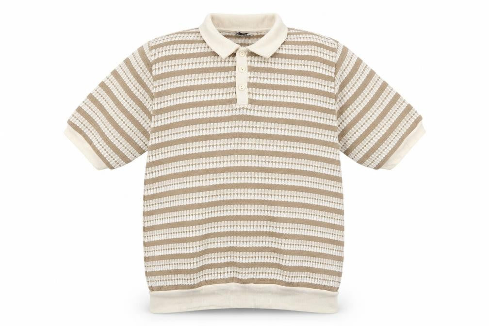 Paul Calvin Men's Beige Striped Polo Shirt XL Short Sleeve Knit