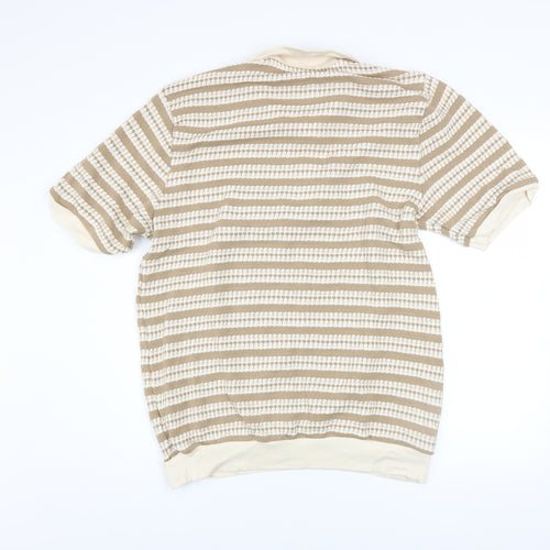 Paul Calvin Men's Beige Striped Polo Shirt XL Short Sleeve Knit