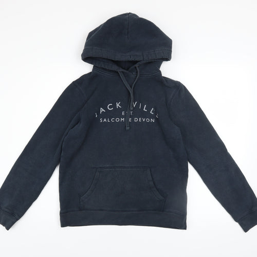 Jack Wills Womens Navy Pullover Hoodie UK 10 Cotton Blend Lined