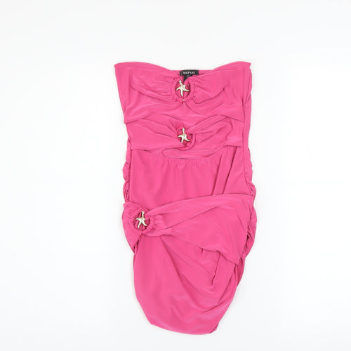 Boohoo Women Pink Strapless Bodycon Ruched Mini Dress Size 8