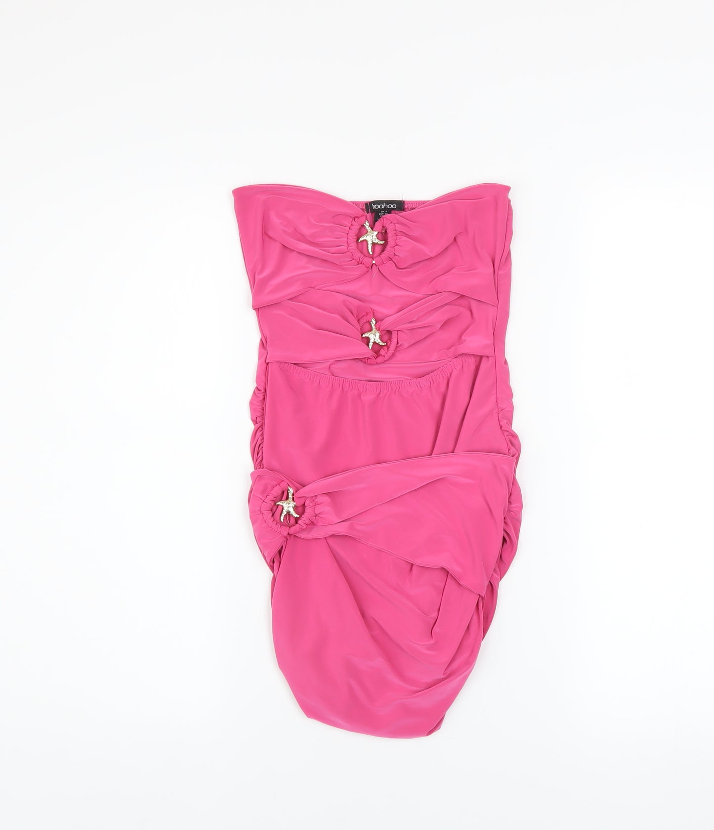 Boohoo Women Pink Strapless Bodycon Ruched Mini Dress Size 8