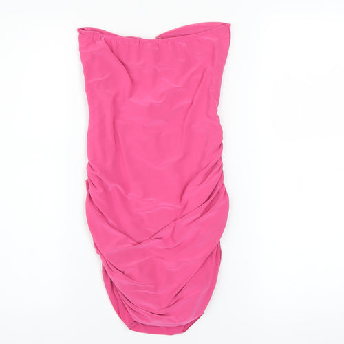 Boohoo Women Pink Strapless Bodycon Ruched Mini Dress Size 8