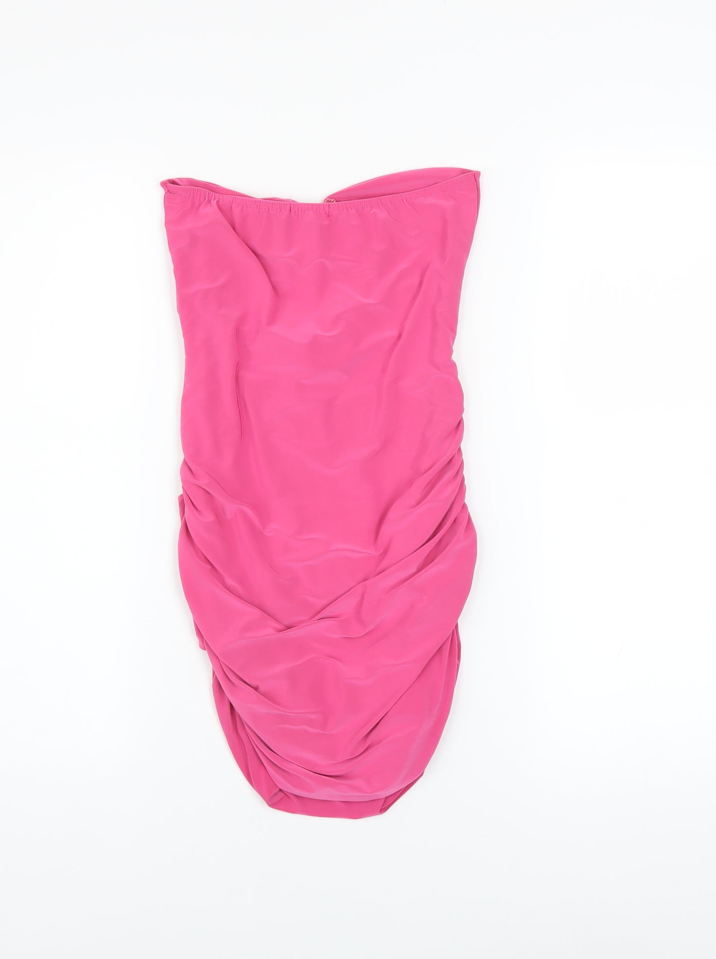 Boohoo Women Pink Strapless Bodycon Ruched Mini Dress Size 8