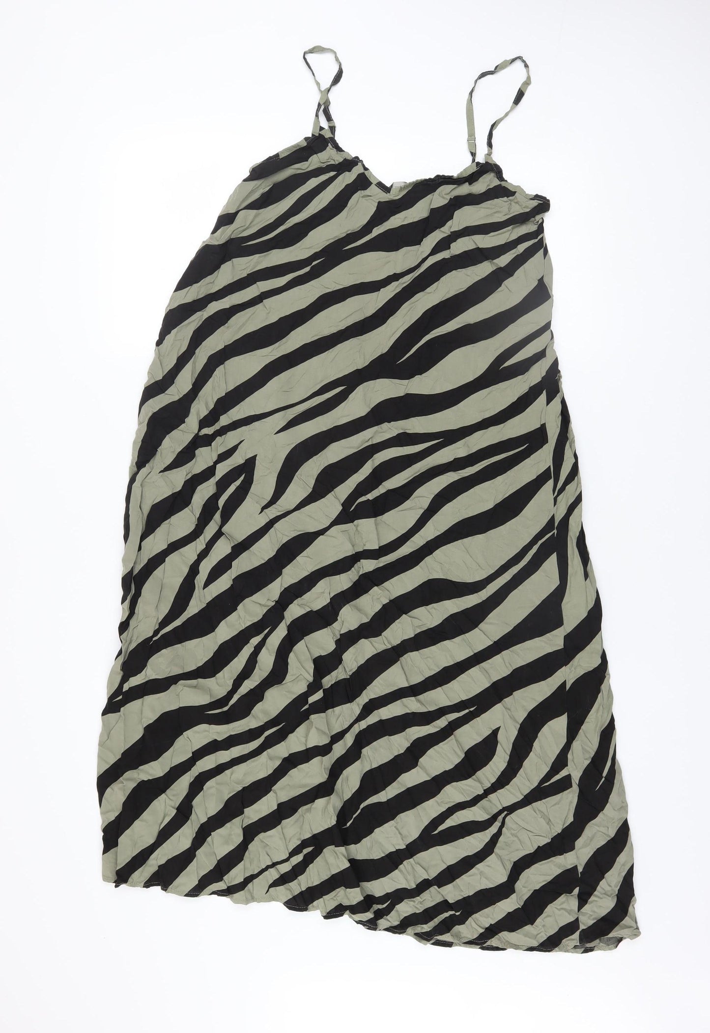 GEF Women’s Green Zebra Print Midi Slip Dress Size M