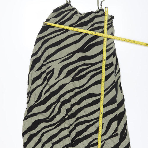 GEF Women’s Green Zebra Print Midi Slip Dress Size M