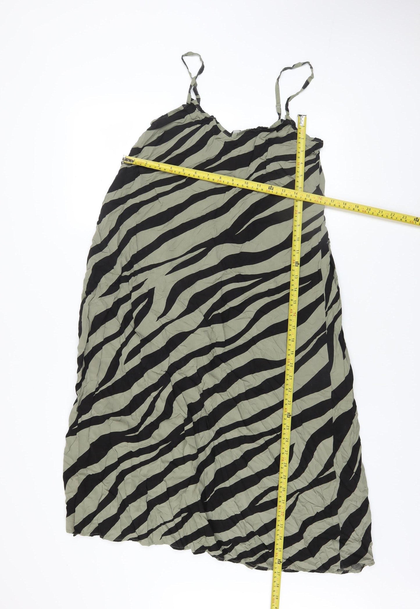 GEF Women’s Green Zebra Print Midi Slip Dress Size M