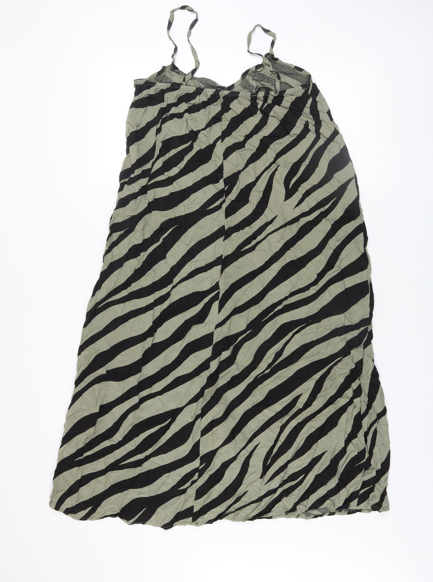 GEF Women’s Green Zebra Print Midi Slip Dress Size M