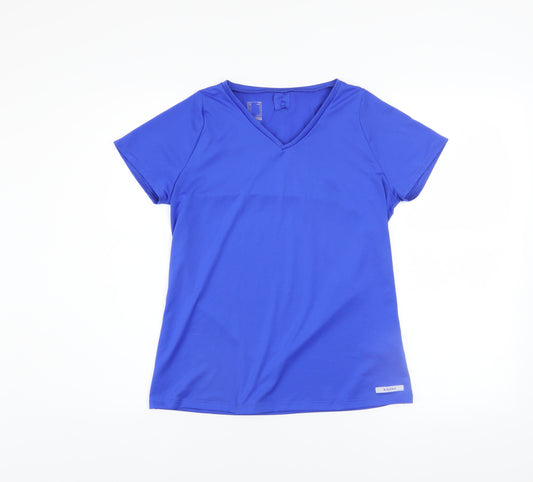 Decathlon Women Blue XS V-Neck Lightweight Polyester Active T-Shirt