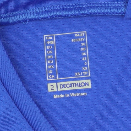 Decathlon Women Blue XS V-Neck Lightweight Polyester Active T-Shirt