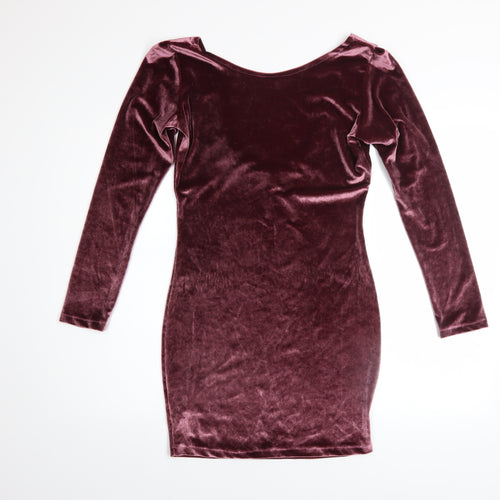 BERBÚ Women's Purple Velvet Long Sleeve Bodycon Mini Dress S