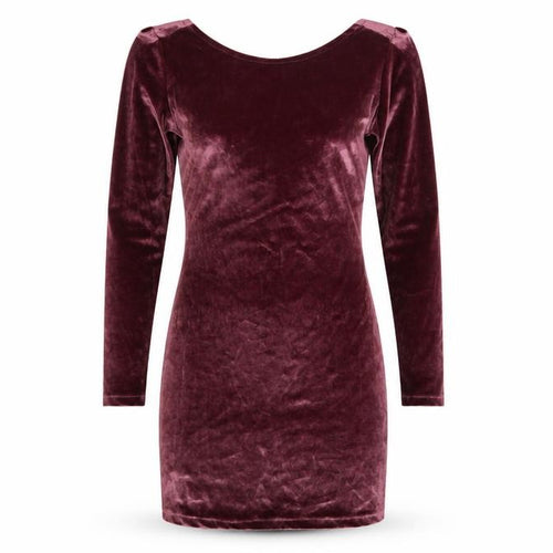 BERBÚ Women's Purple Velvet Long Sleeve Bodycon Mini Dress S