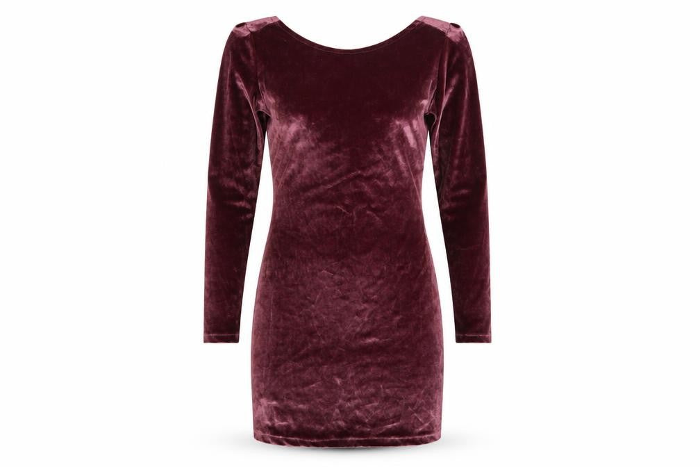 BERBÚ Women's Purple Velvet Long Sleeve Bodycon Mini Dress S