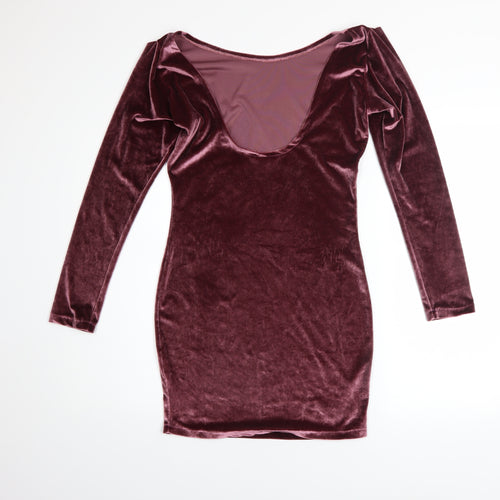 BERBÚ Women's Purple Velvet Long Sleeve Bodycon Mini Dress S