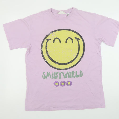 H&M Girls Pink SmileyWorld Graphic Short Sleeve T-Shirt UK 14+ 100% Cotton