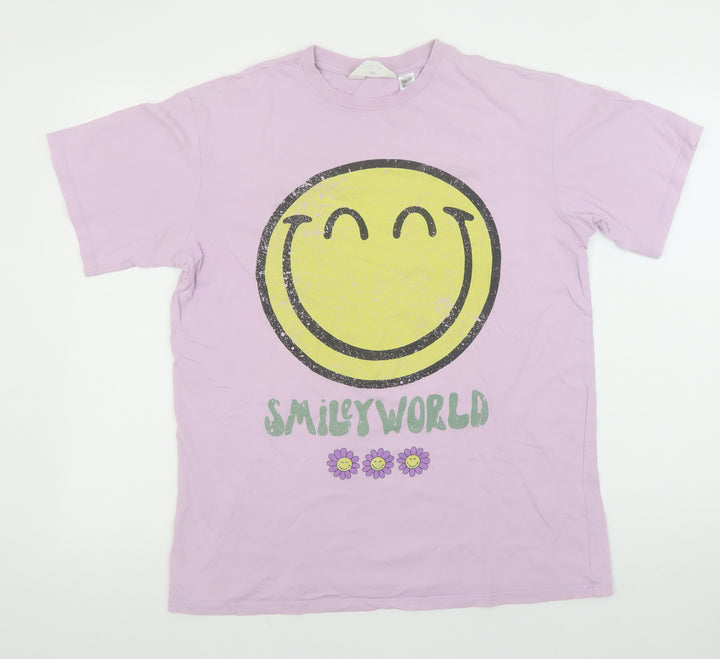 H&M Girls Pink SmileyWorld Graphic Short Sleeve T-Shirt UK 14+ 100% Cotton