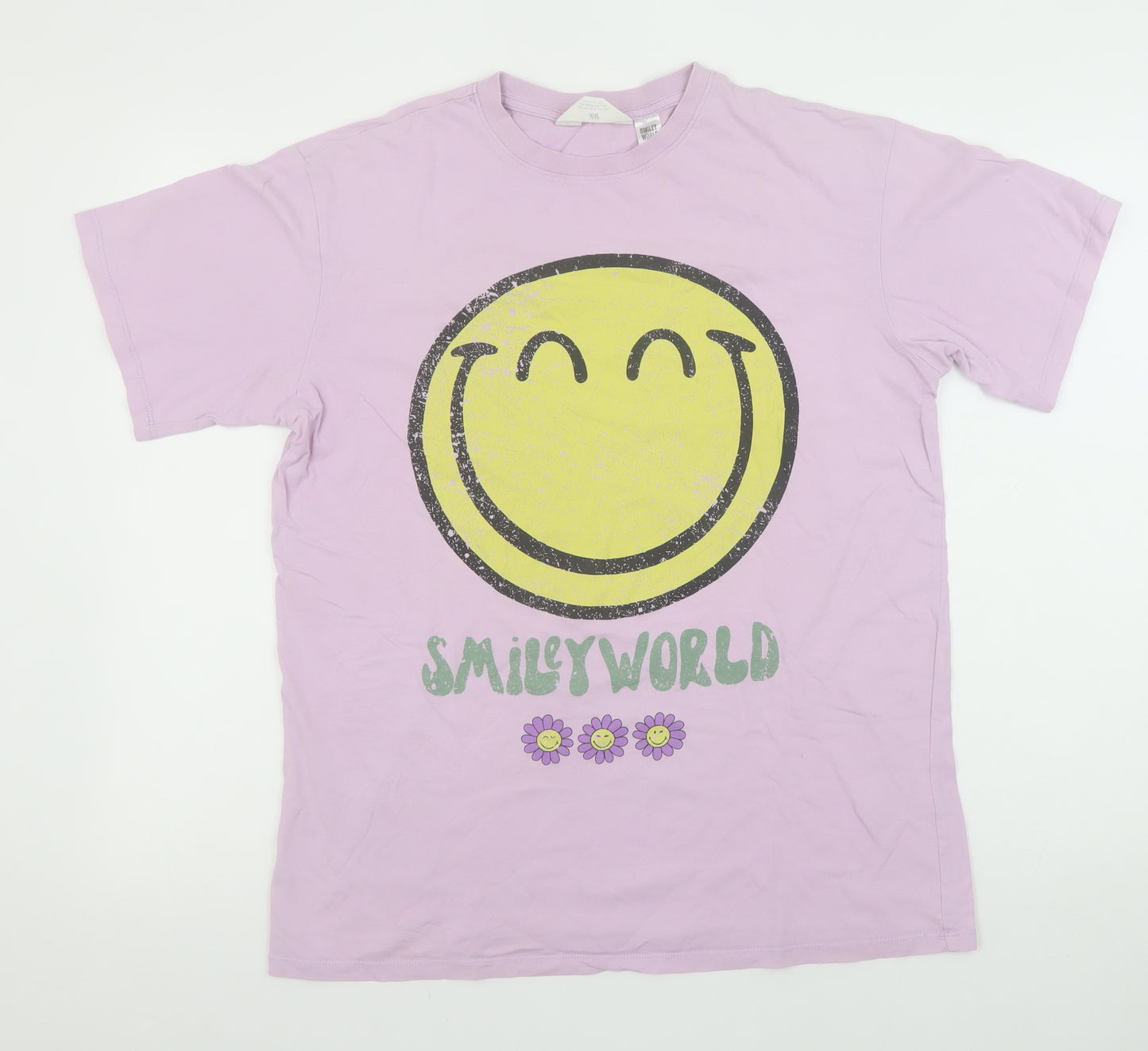 H&M Girls Pink SmileyWorld Graphic Short Sleeve T-Shirt UK 14+ 100% Cotton