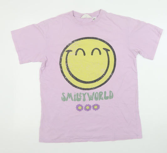 H&M Girls Pink SmileyWorld Graphic Short Sleeve T-Shirt UK 14+ 100% Cotton