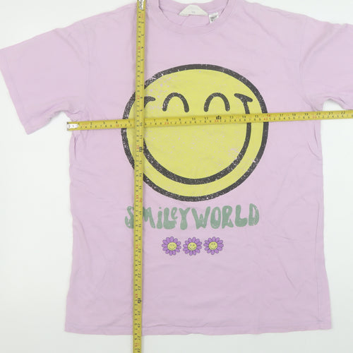H&M Girls Pink SmileyWorld Graphic Short Sleeve T-Shirt UK 14+ 100% Cotton