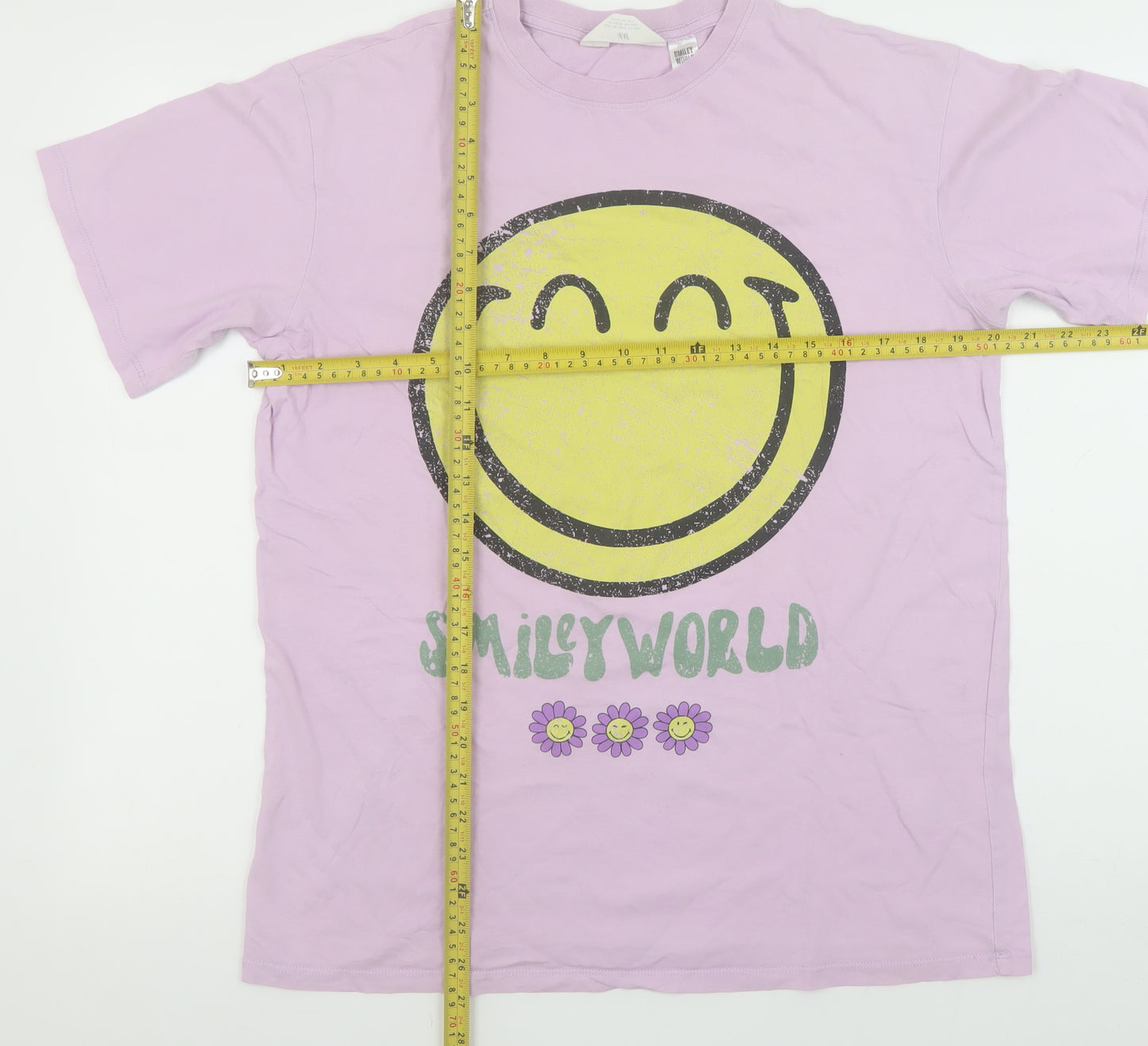 H&M Girls Pink SmileyWorld Graphic Short Sleeve T-Shirt UK 14+ 100% Cotton