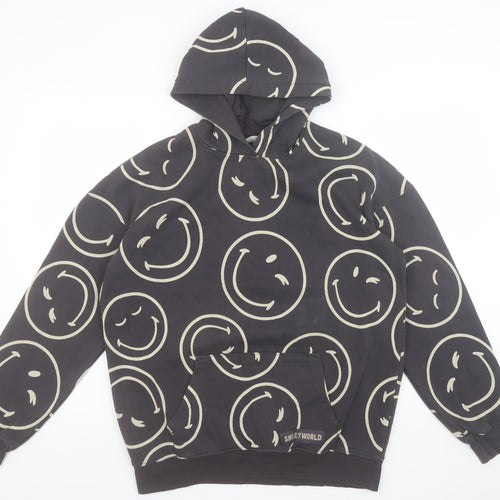 H&M Girls Black SmileyWorld Pullover Hoodie 14 Years Cotton Blend