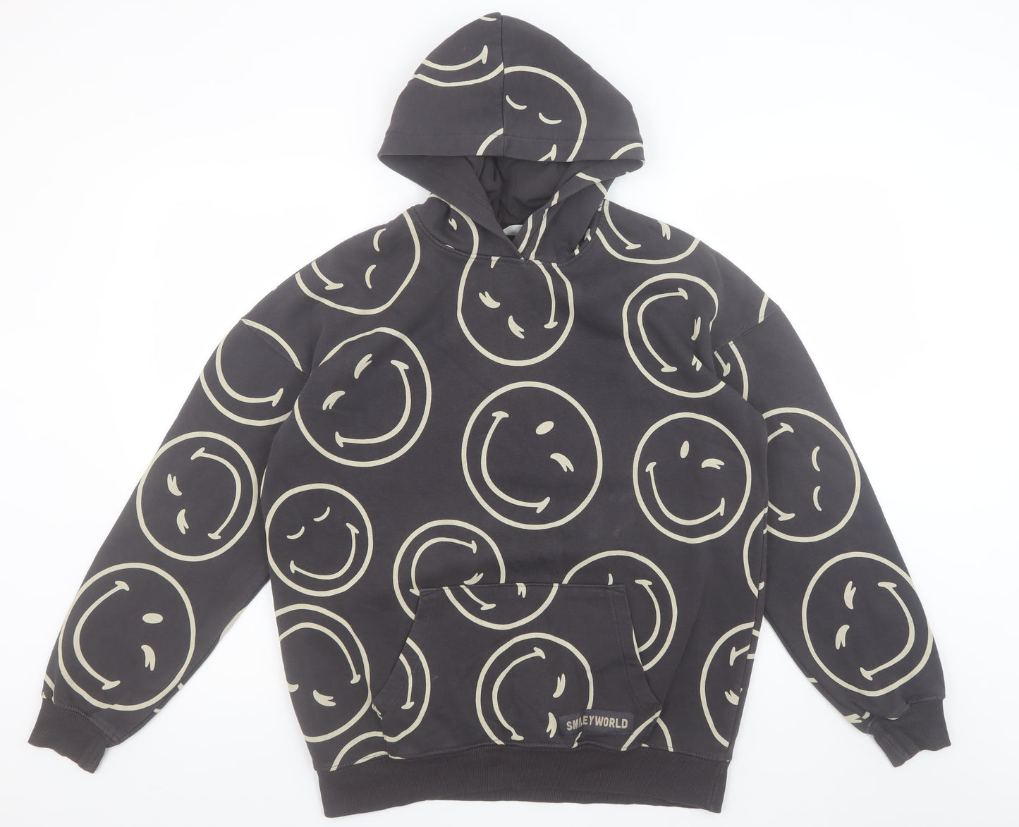 H&M Girls Black SmileyWorld Pullover Hoodie 14 Years Cotton Blend